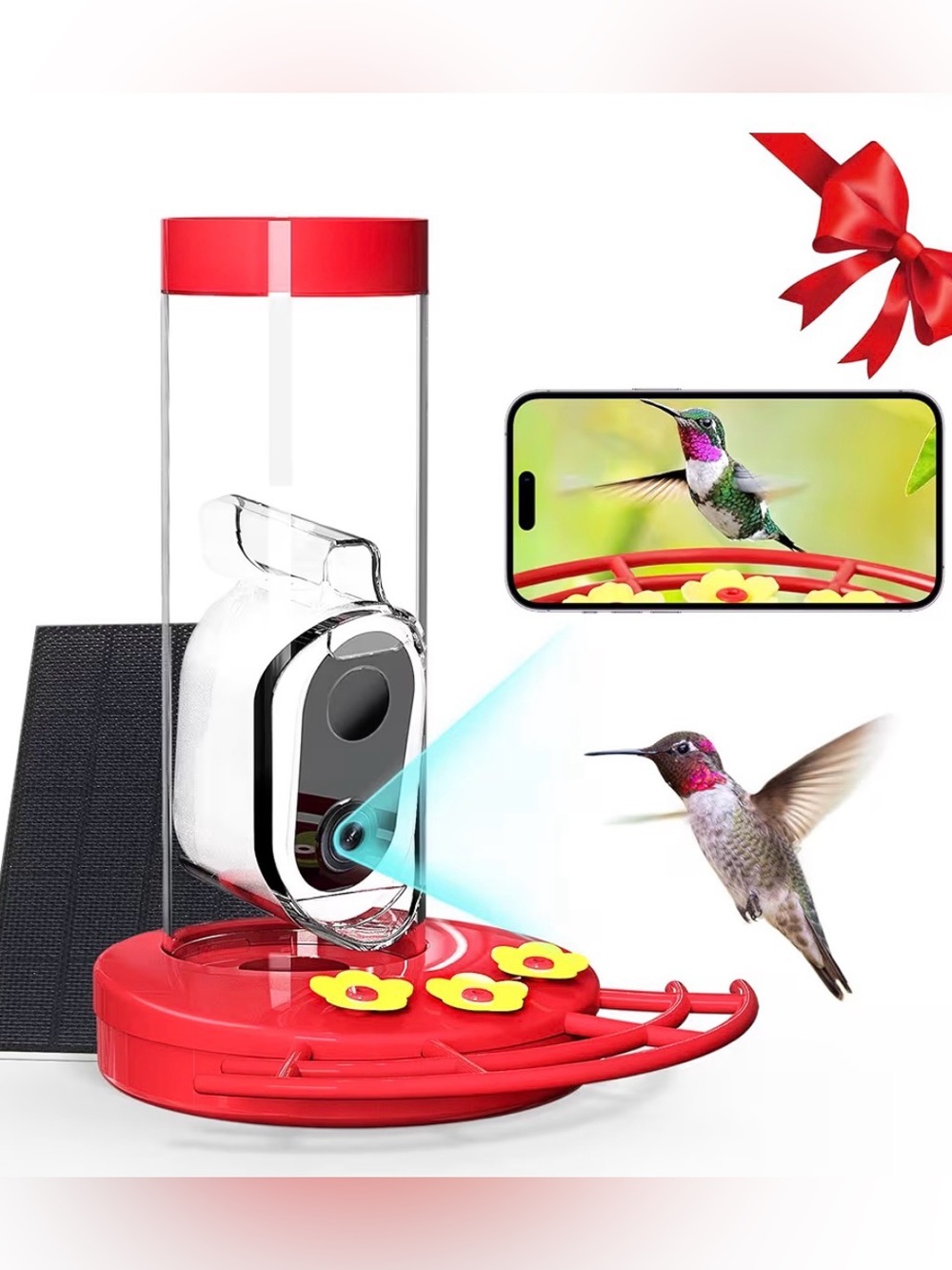 Hummingbird Feeder with Camera Solar Powered, AI Identify